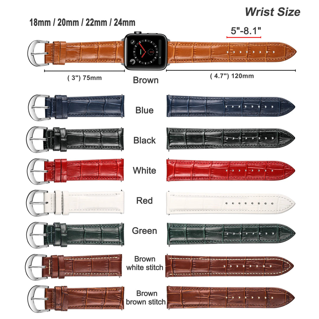Alligator-Embossed Green Leather Watch Strap 16-22mm