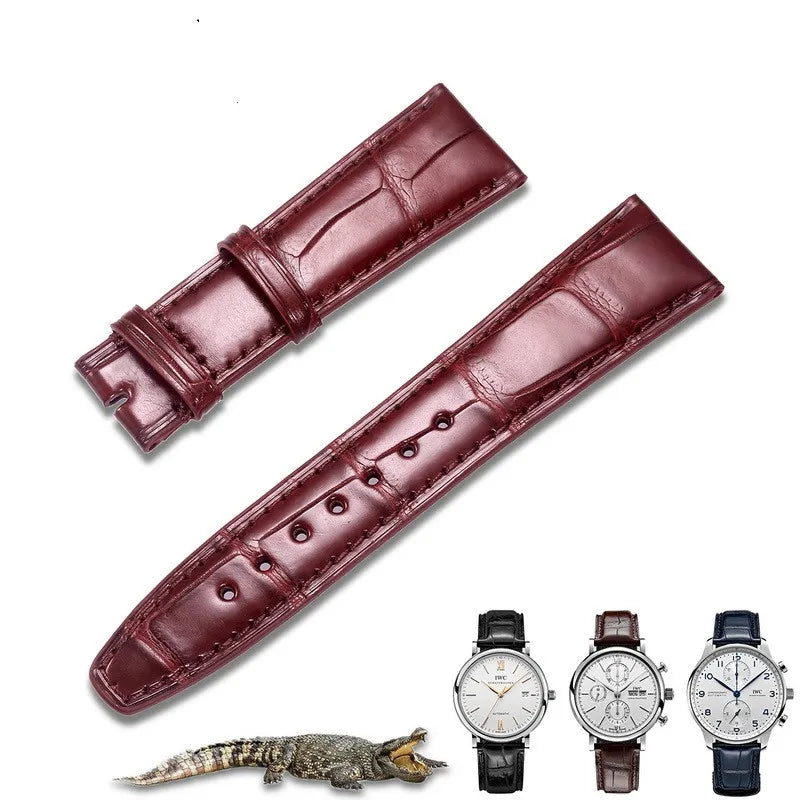 Crocodile Leather Watch bands For IWC Portugues Pilot Black Alligator Grain Bracelet Replacement Wrist Strap 20mm 21mm 22mm