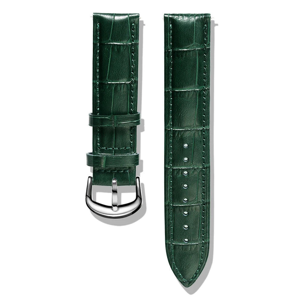 Alligator-Embossed Green Leather Watch Strap 16-22mm