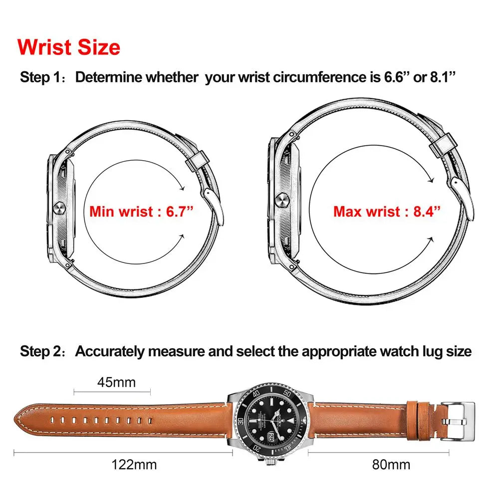 HEMSUT Genuine Cowhide Leather Quick-Release Watch Strap (18-24mm)