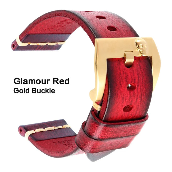 MAIKES Handmade Genuine Cow Leather Watch Band Vintage Black Watchband Watch Bracelet 20mm 22mm 24mm Watch Strap