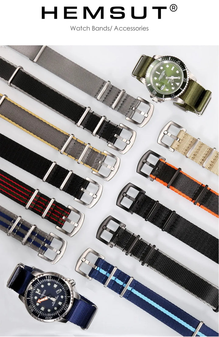 HEMSUT One-Piece Nylon Military Watch Strap 18-24mm