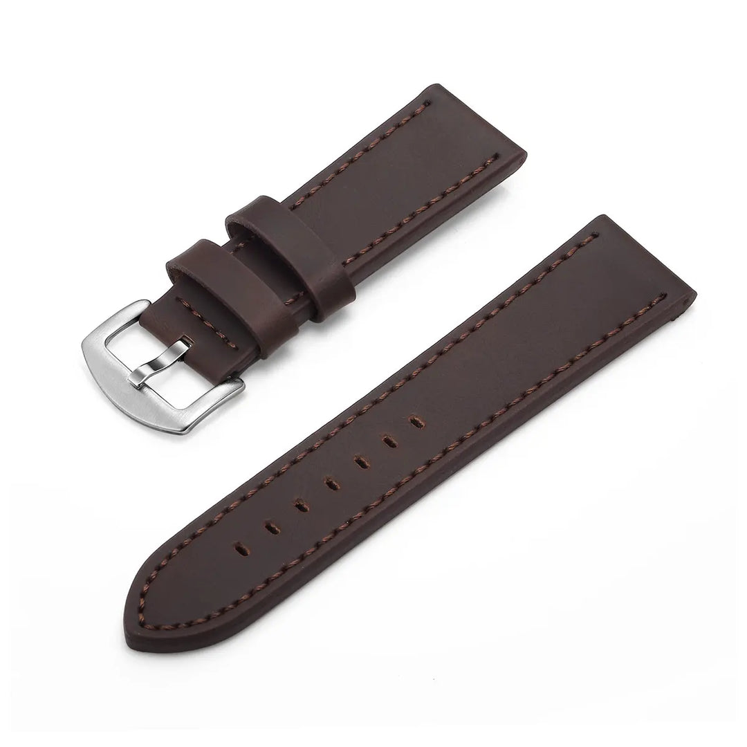 Fashion Vintage Leather Watch Strap – 18–24mm, Stainless Steel Buckle