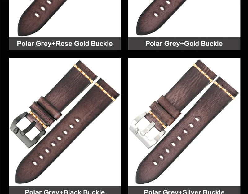 MAIKES Handmade Genuine Cow Leather Watch Band Vintage Black Watchband Watch Bracelet 20mm 22mm 24mm Watch Strap