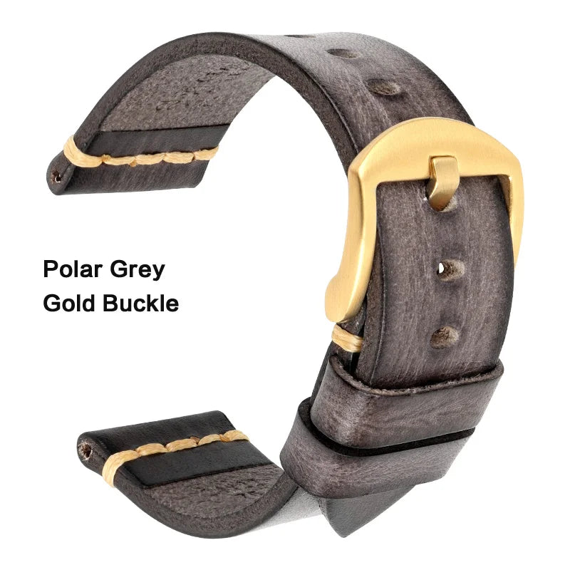 MAIKES Handmade Calfskin Leather Watch Strap – 20/22/24mm, Vintage for Panerai, MIDO & Longines