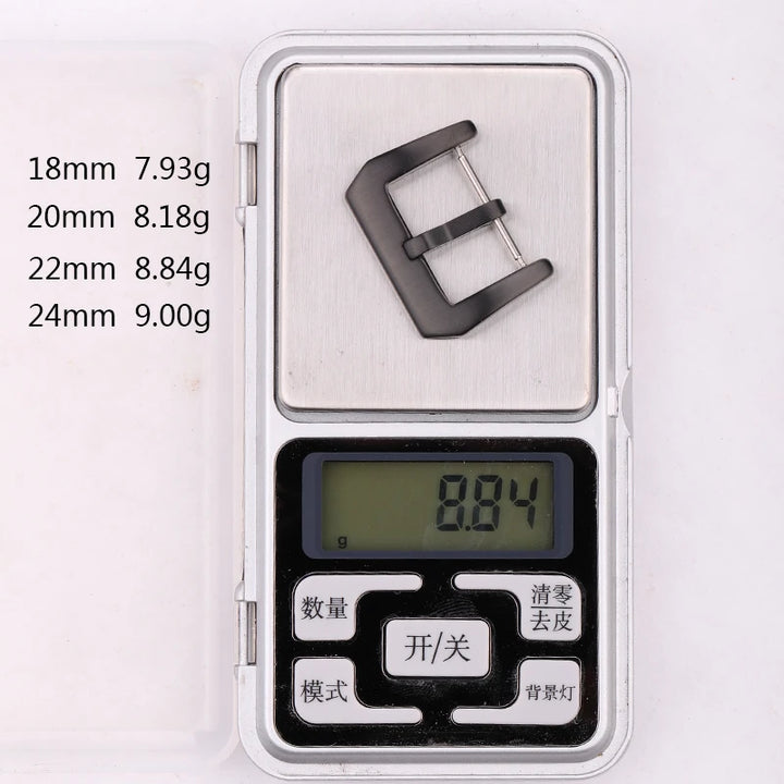 Metal Watch Buckle – 18–24mm, 316L Stainless Steel, Silver/Black
