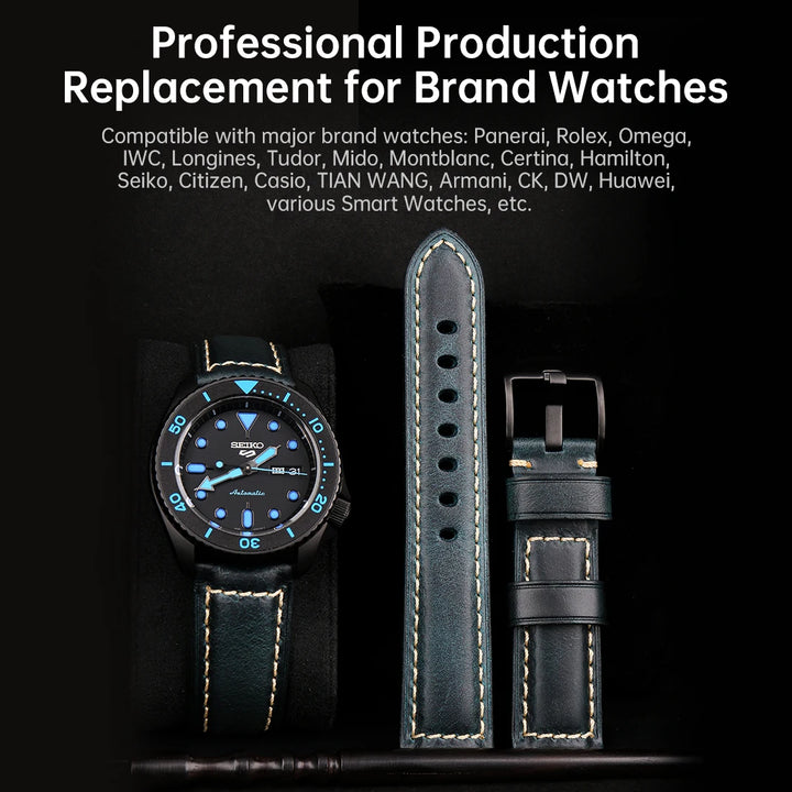 MAIKES Vintage Cowhide Leather Watch Strap – 20/22/24mm for Panerai & Fossil