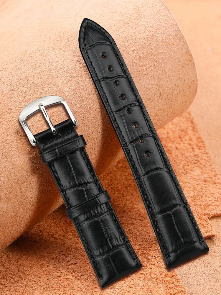 MAIKES Genuine Leather Watch Strap – 18/20/22mm, Black Wristband