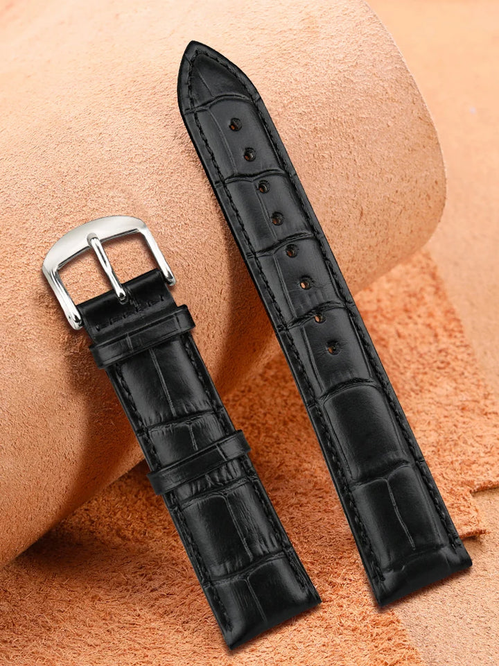 MAIKES Genuine Leather Watch Strap – 18/20/22mm, Black Wristband