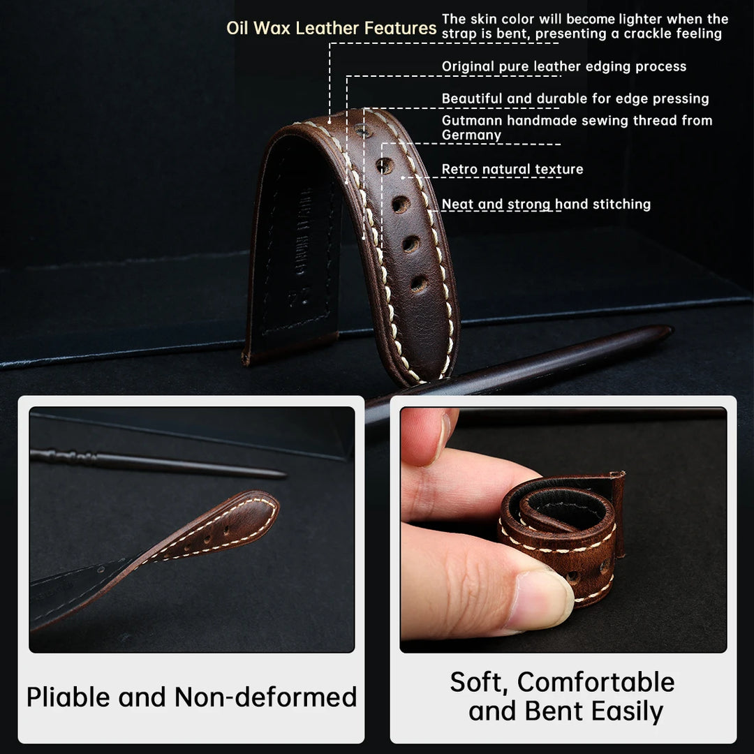 Red Leather Watch Strap – Vintage Style for Panerai, Seiko, Tissot & Smartwatches