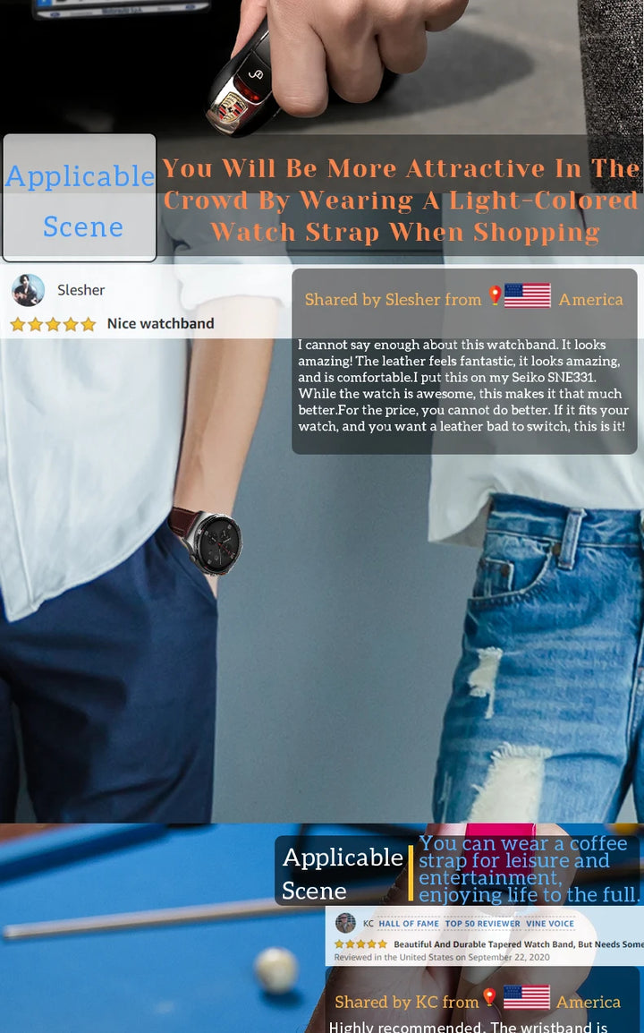 Quick Release Leather Watch Bands Watch Accessories For SEIKO Samsung Galaxy Watch Strap Active2/3 Watch Bracelet