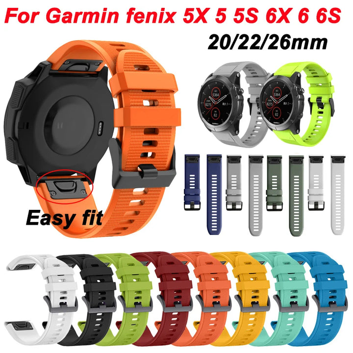 Garmin Fenix Silicone Strap – 20/22/26mm QuickFit for Fenix 5–8 Series