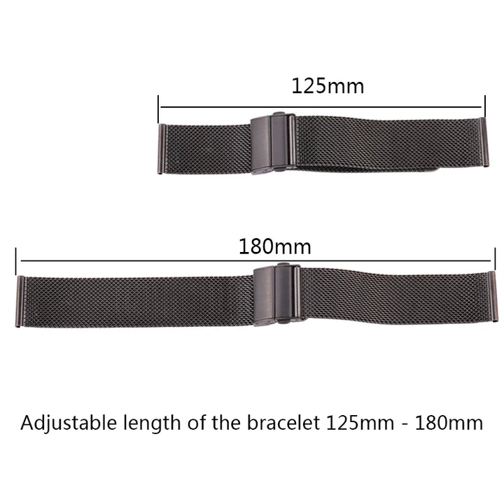 Mesh Milanese Loop Watch Strap – 16–24mm, Silver/Black for Galaxy Watch