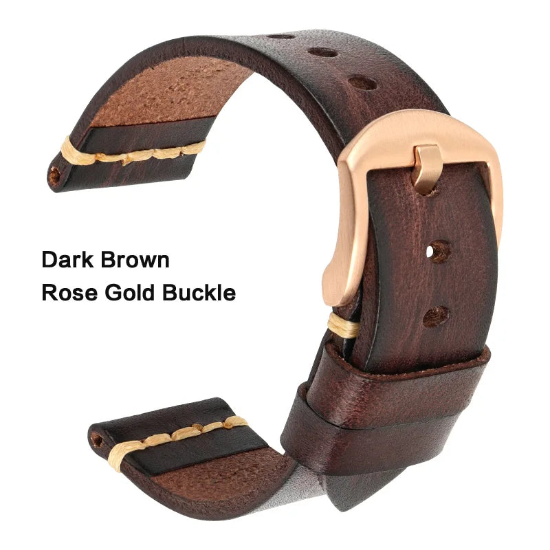 Handmade Vintage Vegetable-Tanned Leather Watch Strap for OMEGA, Fossil, CITIZEN, SEIKO, HUAWEI