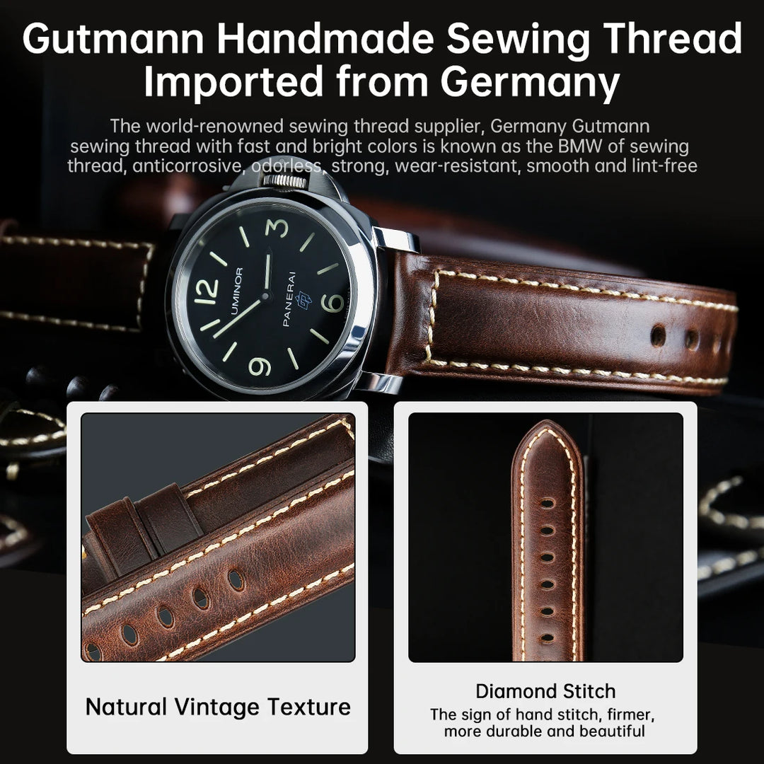 Red Leather Watch Strap – Vintage Style for Panerai, Seiko, Tissot & Smartwatches