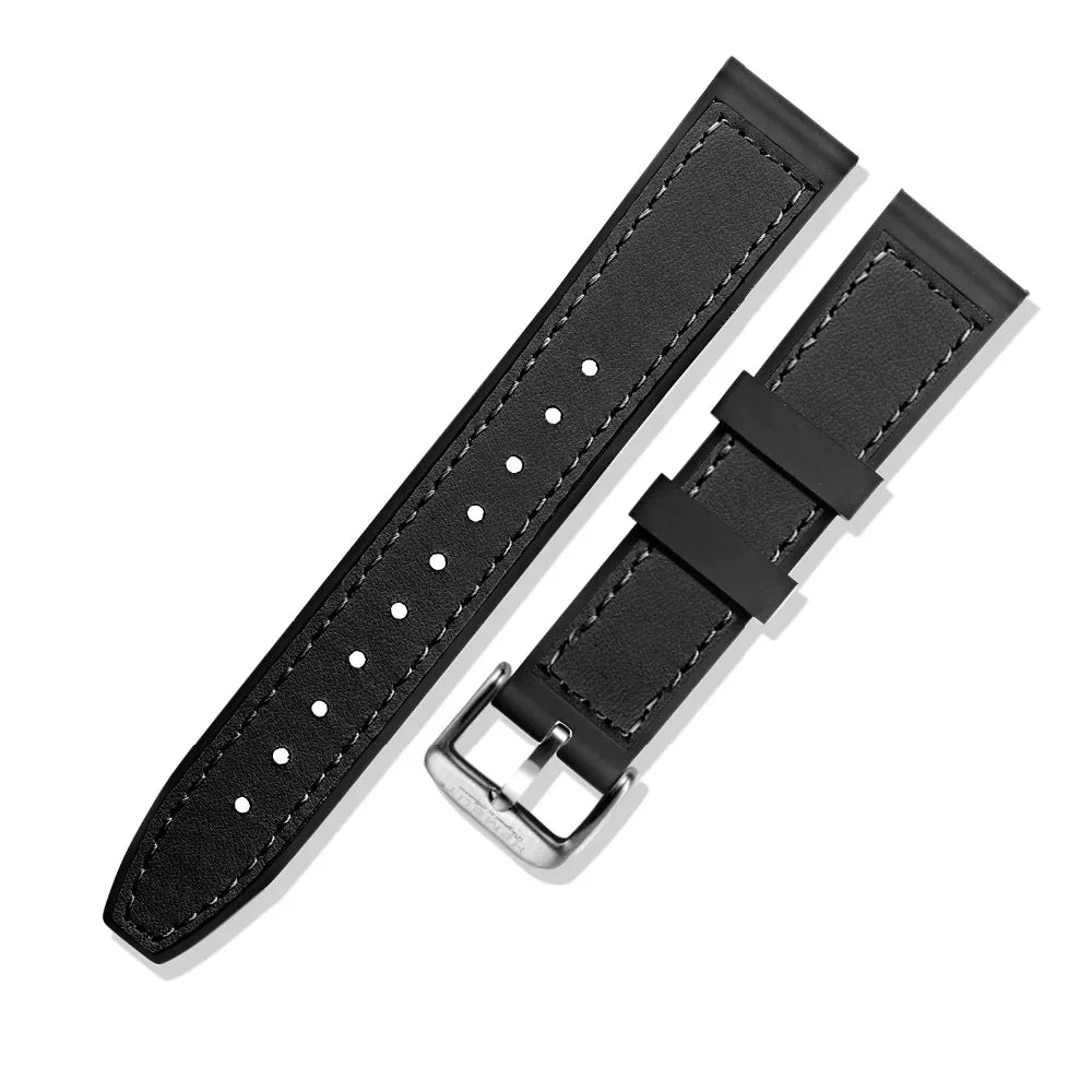 Hemsut Cowhide & Silicone Watch Strap – 18–24mm Waterproof & Breathable