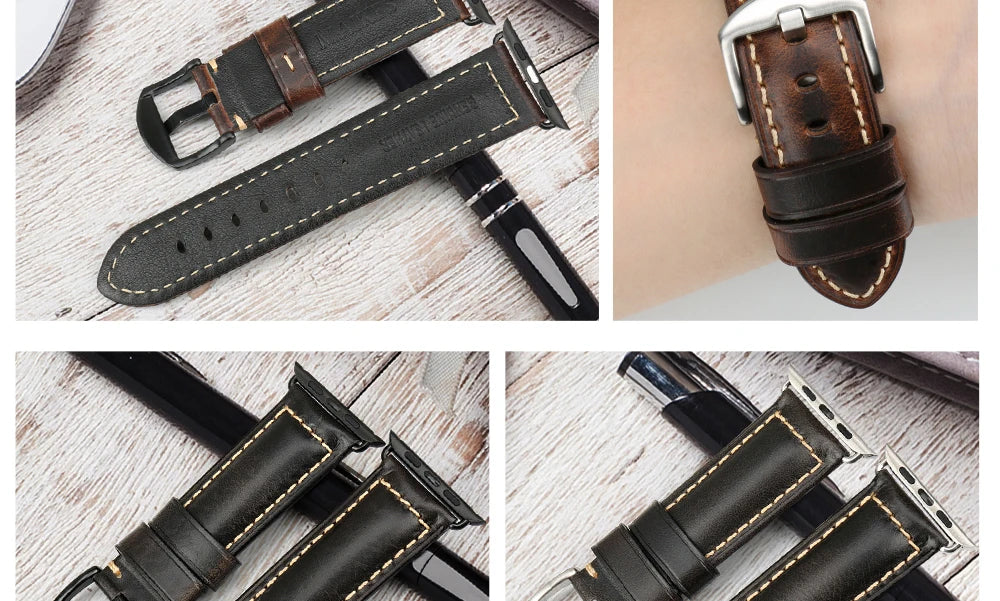 Vintage Cow Leather Apple Watch Strap – 40-45mm for Series 4-9 & SE