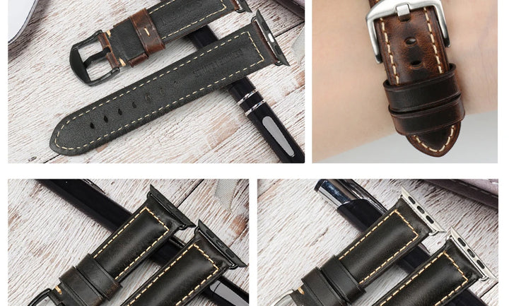 Vintage Cow Leather Apple Watch Strap – 40-45mm for Series 4-9 & SE