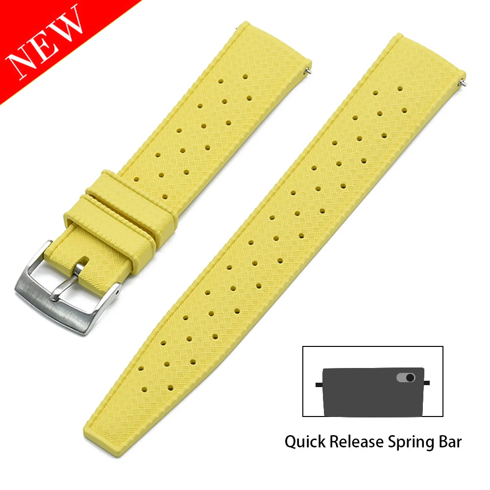JUELONG PFAS-Approved Quick Release Tropical FKM Rubber Watch Strap 18-19-20-21-22-23-24mm Perfect Fit Flat End Universal Bands