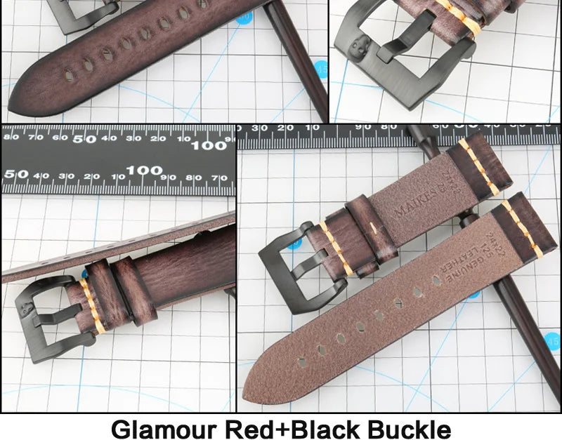 MAIKES Handmade Genuine Cow Leather Watch Band Vintage Black Watchband Watch Bracelet 20mm 22mm 24mm Watch Strap