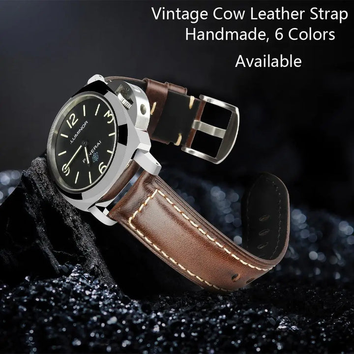 Vintage Oil Wax Leather Watch Strap 20–26mm for Panerai & Breitling – MAIKES