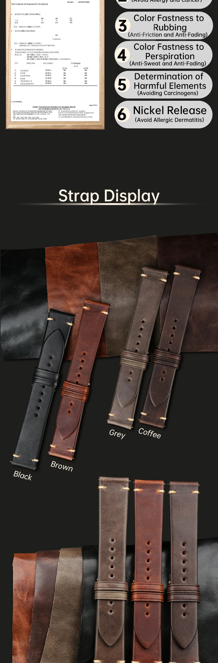 Vintage Vegetable-Tanned Leather Watch Band 20-24mm from Tuscany, Italy