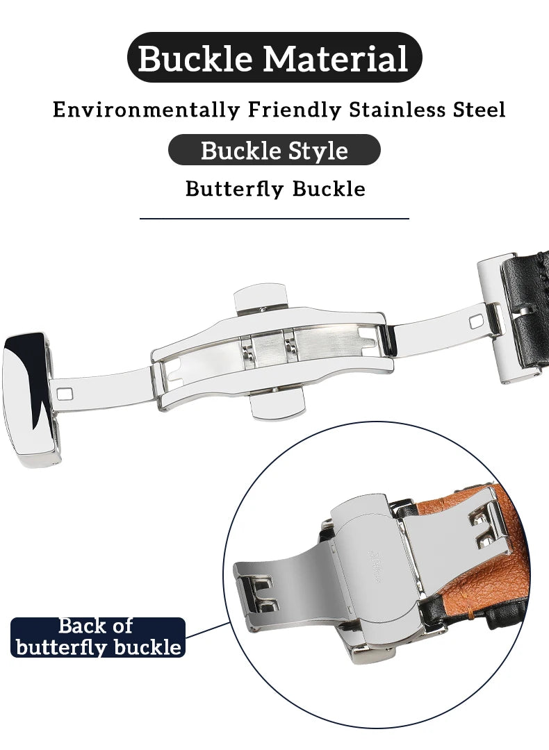MAIKES Luxury Cow Leather Watch Bands 20mm 22mm 24mm With 316L Stainless Steel Butterfly Buckle Watch Strap Soft Watchbands