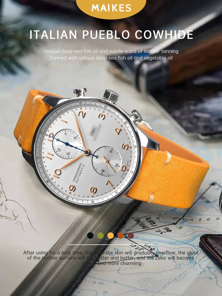 Luxury Italian Vintage Cowhide Leather Strap with Butterfly Buckle