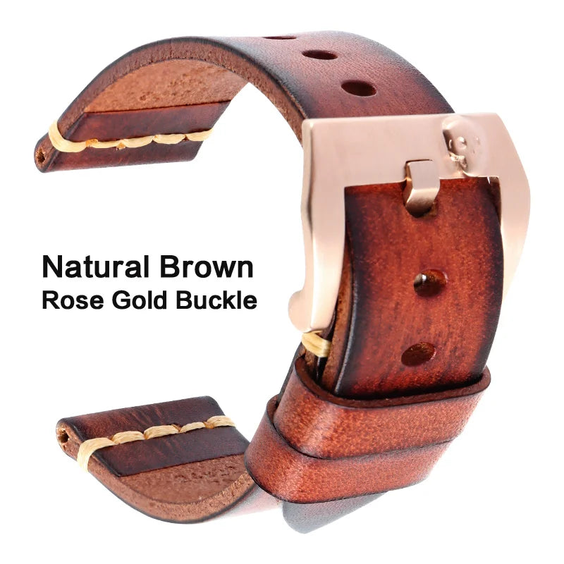 MAIKES Handmade Italian Leather Watch Strap – 18–24mm, Vintage for Panerai, Omega & IWC