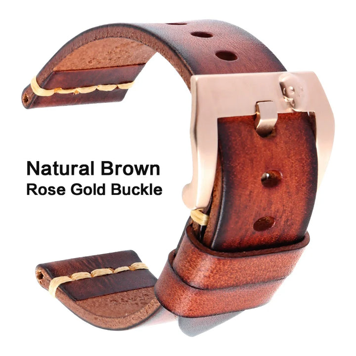 MAIKES Handmade Italian Leather Watch Strap – 18–24mm, Vintage for Panerai, Omega & IWC