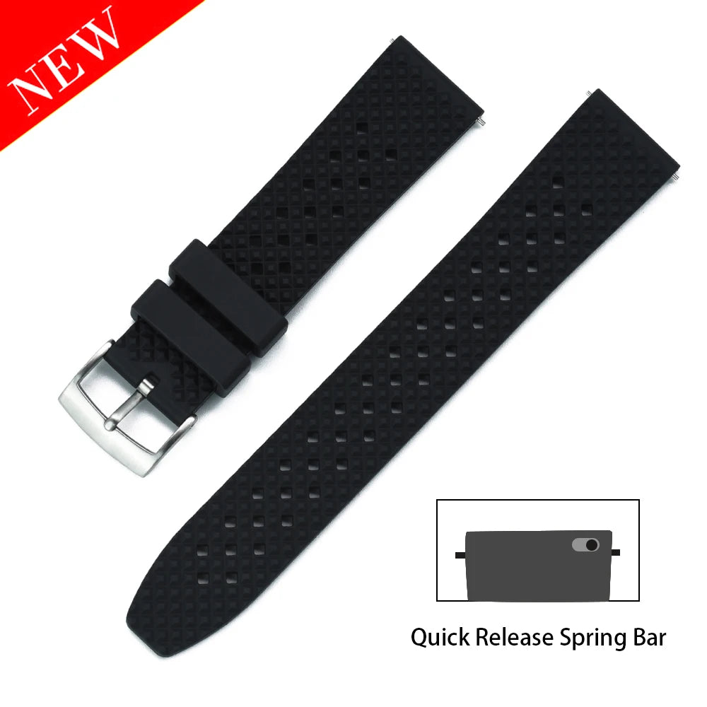 JUELONG Premium Tropical FKM Rubber Straps 20mm 22mm Quick Release Breathable Porous Perfect Fit Flat End Universal Watch Strap