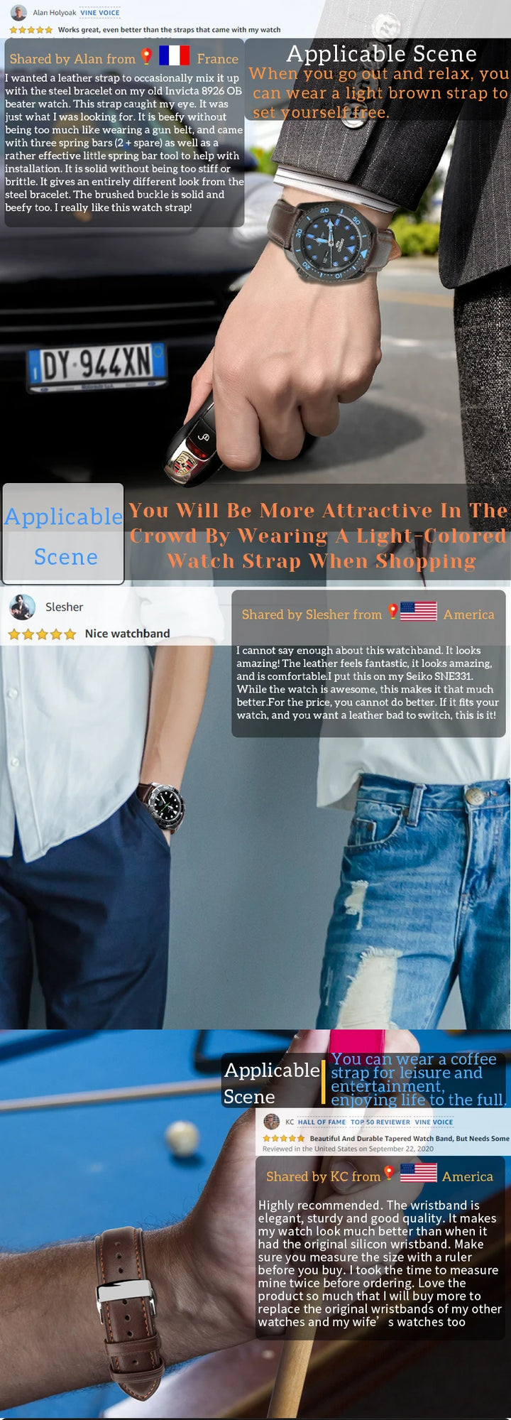 MAIKES Luxury Cow Leather Watch Bands 20mm 22mm 24mm With 316L Stainless Steel Butterfly Buckle Watch Strap Soft Watchbands