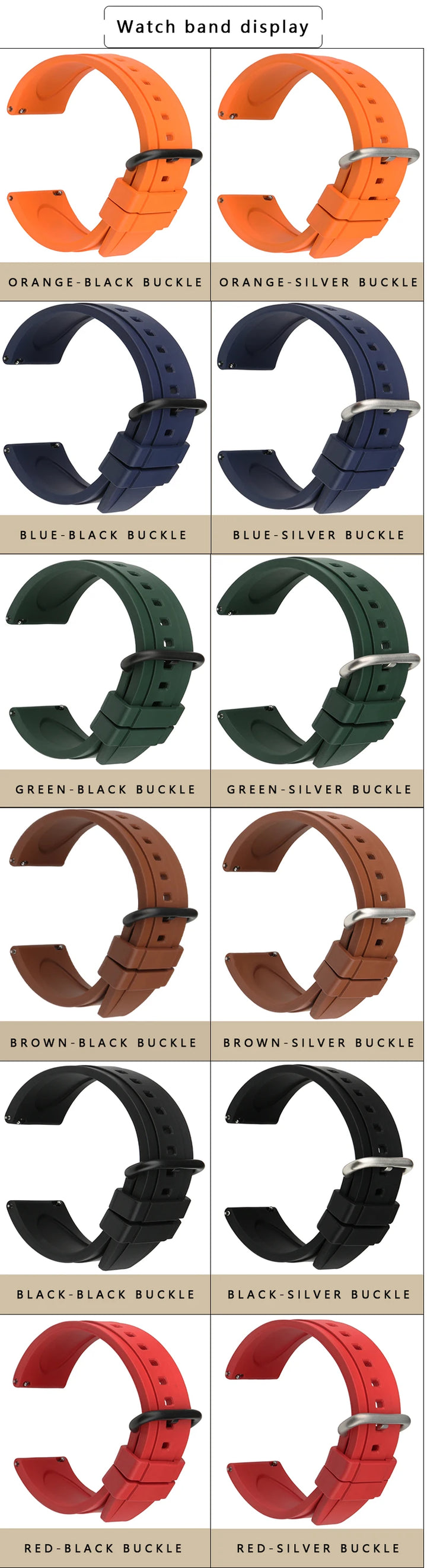 Top Fluoro Rubber Watch Band 20mm 22mm Sport Silicone Watch Strap Quick Release Watchband For HUAWEI GT Casio Citizen Seiko