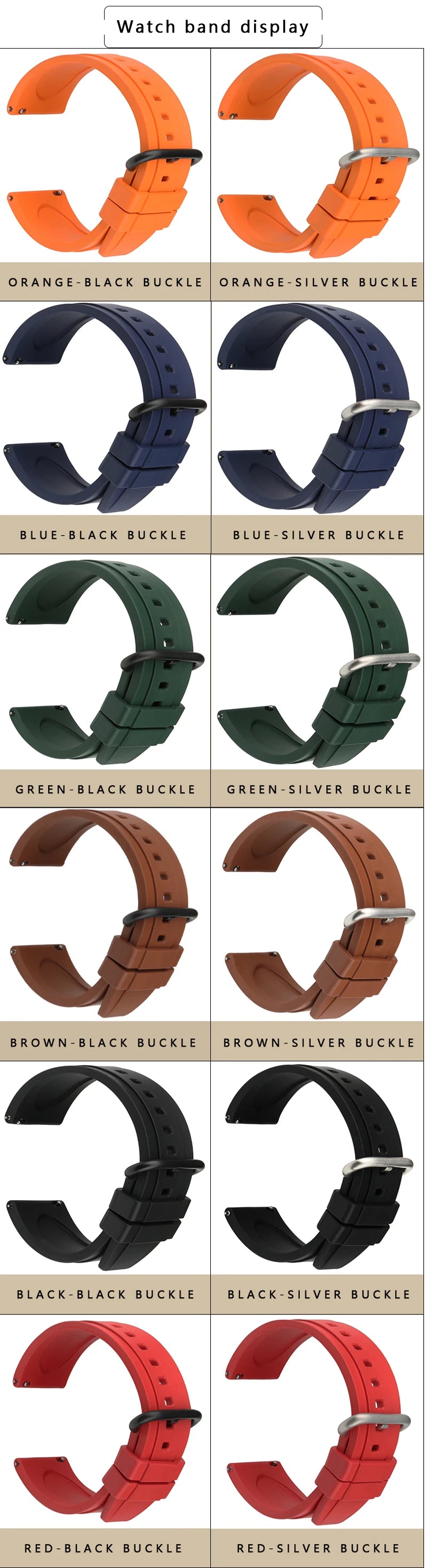 Fluoro Rubber Watch Band 20mm 22mm Green Sport Watch Strap Men Quick Release Watchband For HUAWEI GT Casio Citizen Seiko