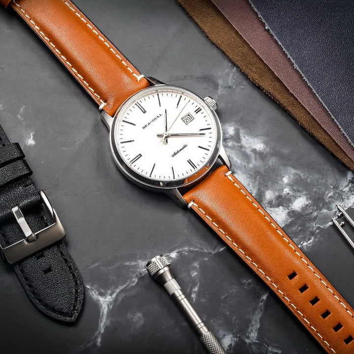HEMSUT Genuine Cowhide Leather Quick-Release Watch Strap (18-24mm)