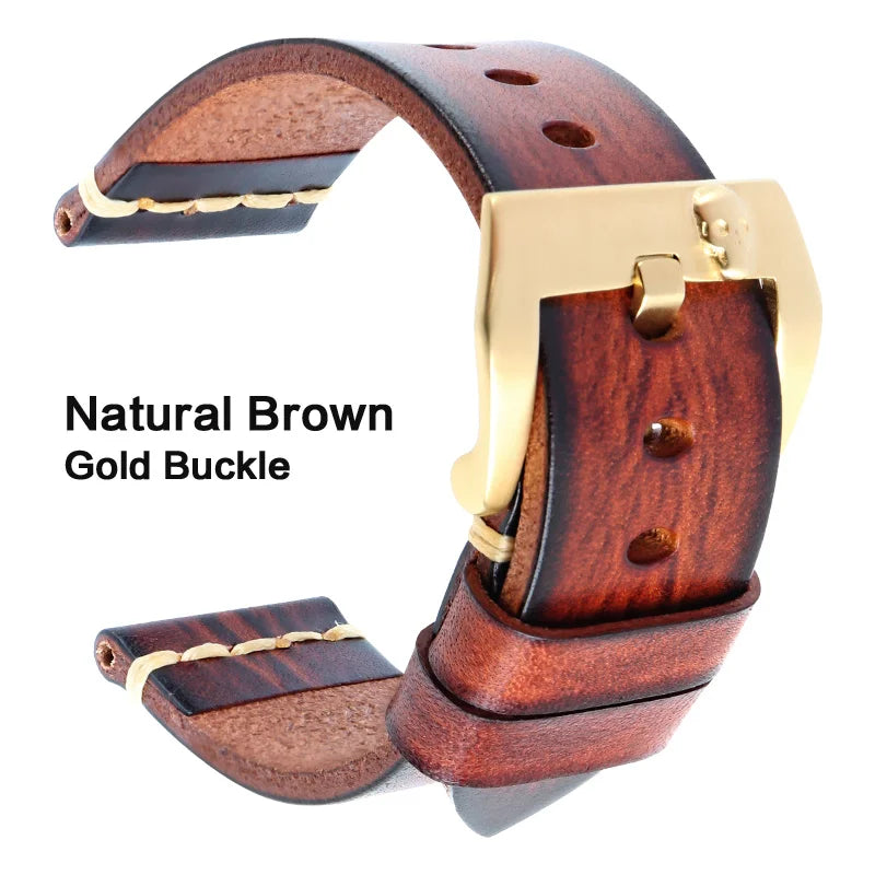 MAIKES Handmade Italian Leather Watch Strap – 18–24mm, Vintage for Panerai, Omega & IWC