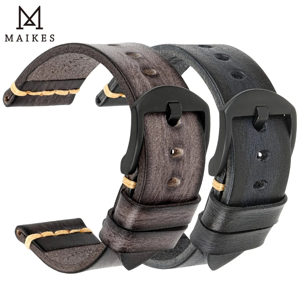 Handmade Vintage Vegetable-Tanned Leather Watch Strap for OMEGA, Fossil, CITIZEN, SEIKO, HUAWEI