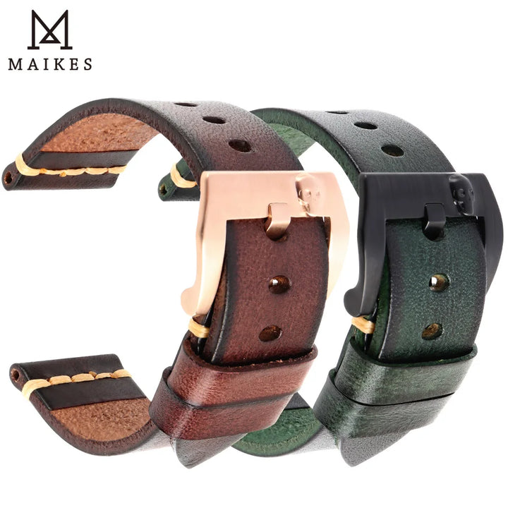 MAIKES Handmade Italian Leather Watch Strap – 18–24mm, Vintage for Panerai, Omega & IWC