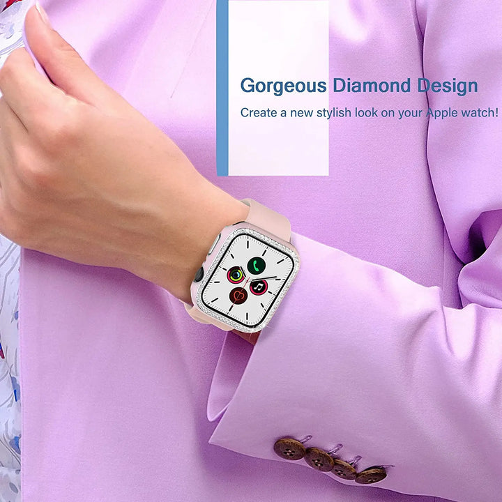 Glass+Cover For Apple Watch Case 45mm 44mm 41mm 40mm 38 42mm Bling Diamond bumper+Screen Protector iwatch series 9 8 7 5 6 4 SE