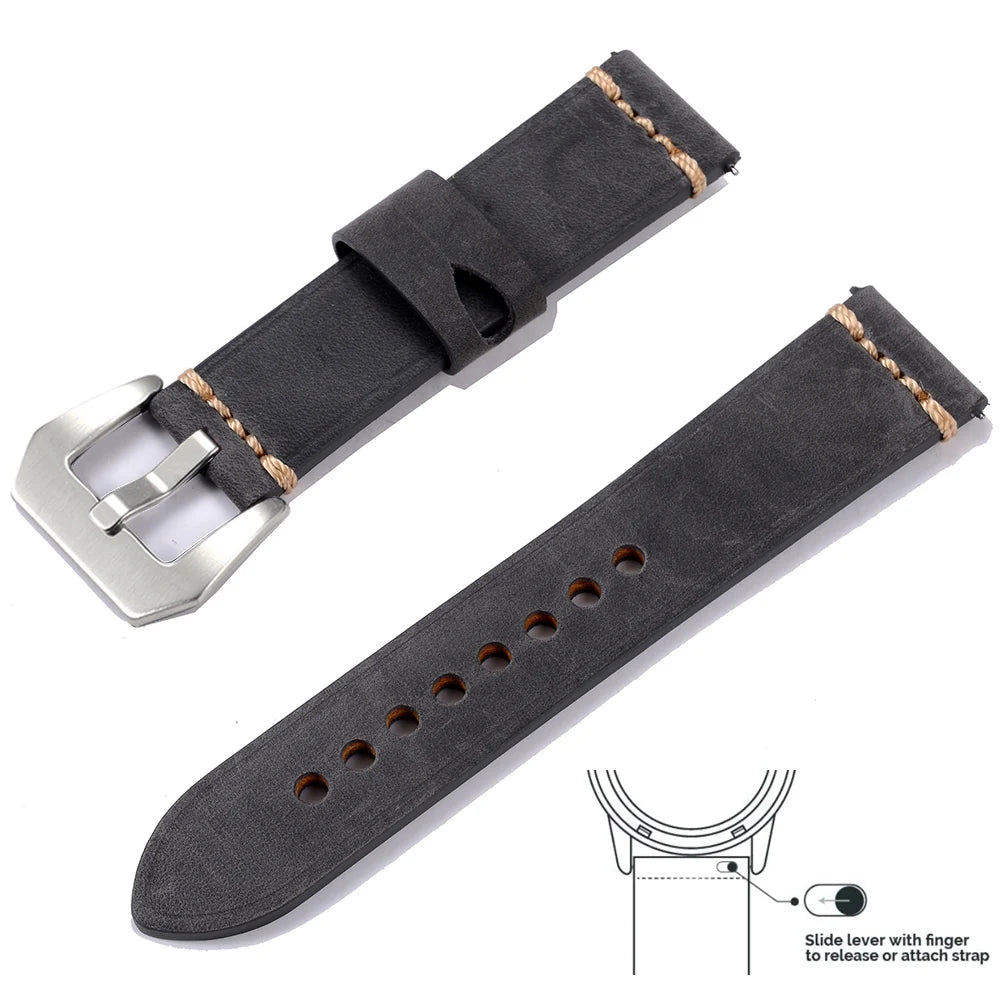 Men’s Genuine Leather Watch Band 22–24mm (Top Grain, High Quality)