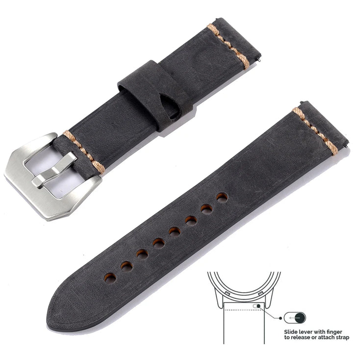 Men’s Genuine Leather Watch Band 22–24mm (Top Grain, High Quality)