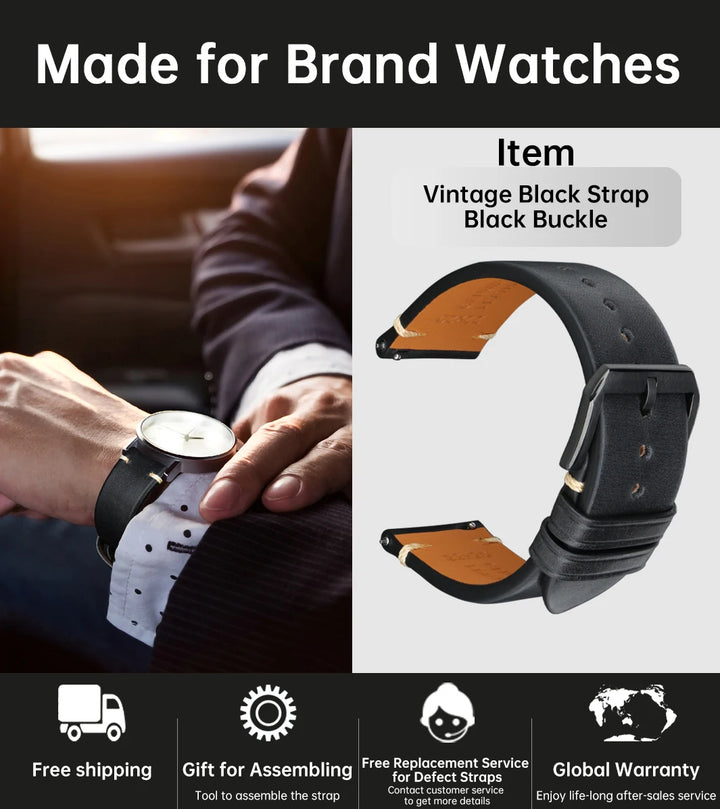 Vintage Vegetable-Tanned Leather Watch Band 20-24mm from Tuscany, Italy