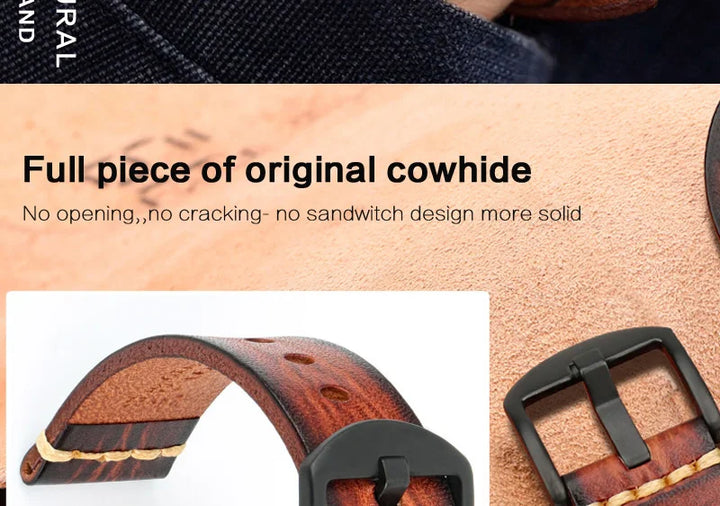 Handmade Vintage Leather Watch Strap 18–24mm – MAIKES