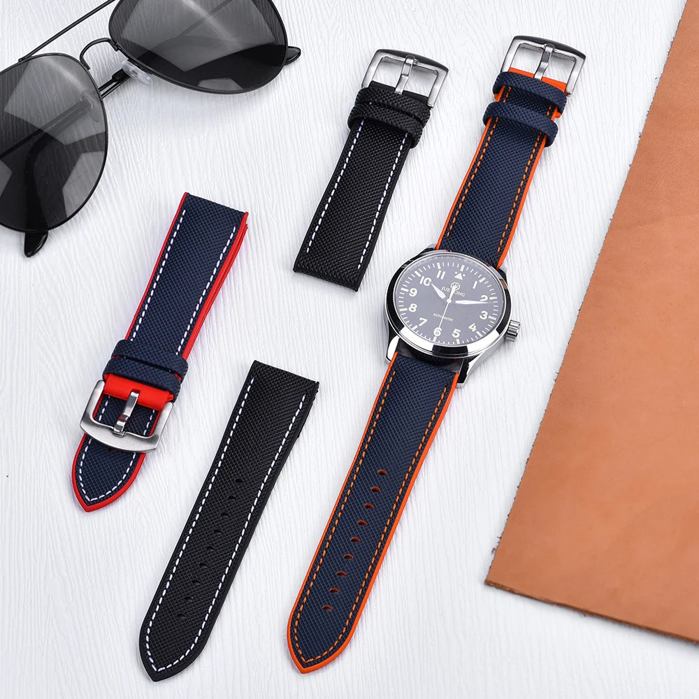JUELONG Hybrid FKM Rubber Nylon Sailcloth Watch Strap 18mm 20mm 22mm 24mm Quick Release Watchbands For Each Brand Diving Watches