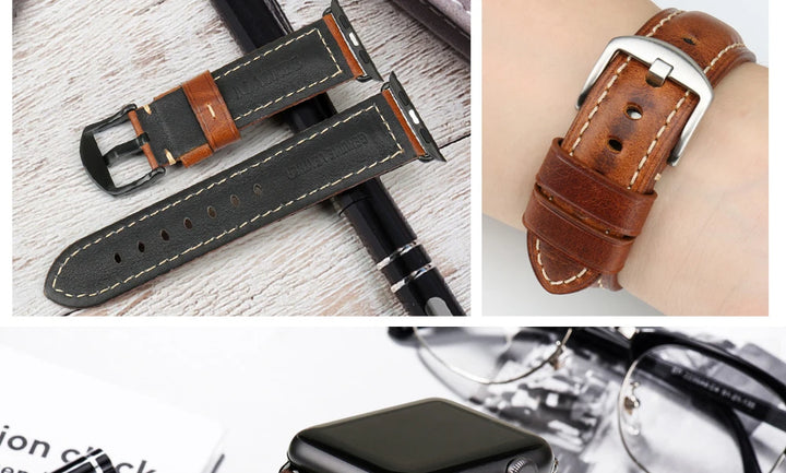 Vintage Cow Leather Apple Watch Strap – 40-45mm for Series 4-9 & SE