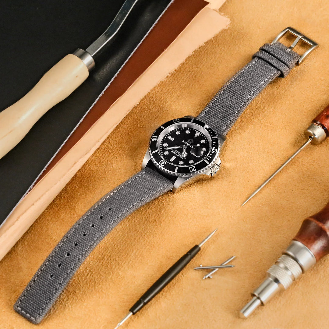 Hemsut Grey Canvas Quick-Release Watch Strap (18-22mm)