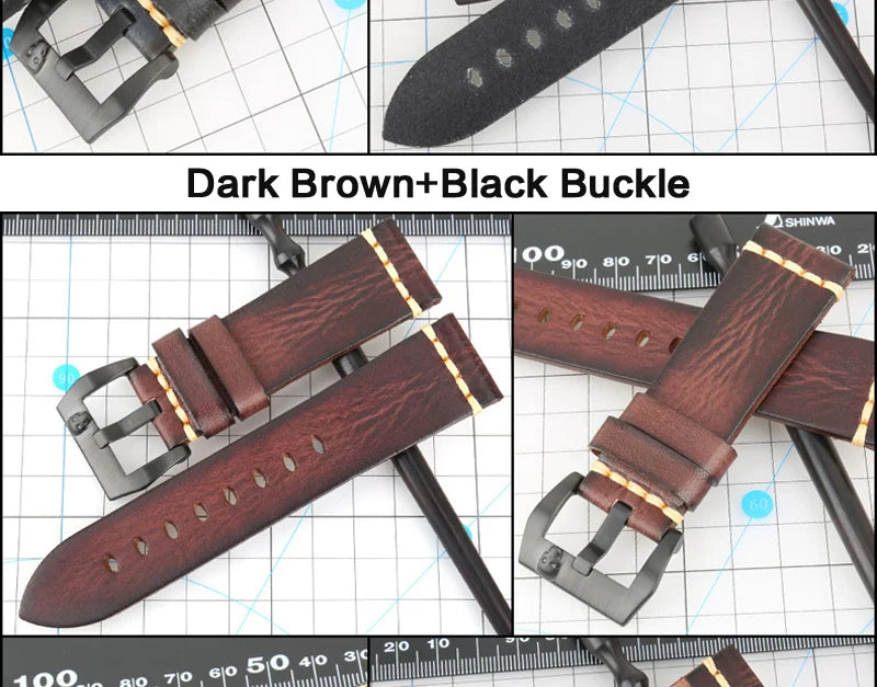 MAIKES Handmade Genuine Cow Leather Watch Band Vintage Black Watchband Watch Bracelet 20mm 22mm 24mm Watch Strap