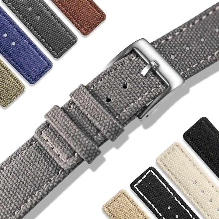 Hemsut Grey Canvas Quick-Release Watch Strap (18-22mm)