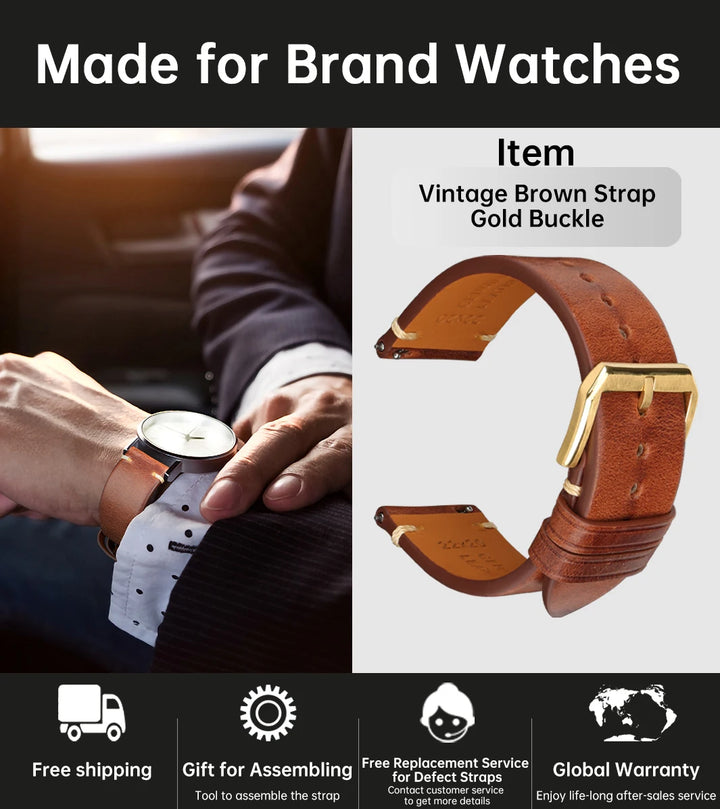 Vintage Vegetable-Tanned Leather Watch Band 20-24mm from Tuscany, Italy