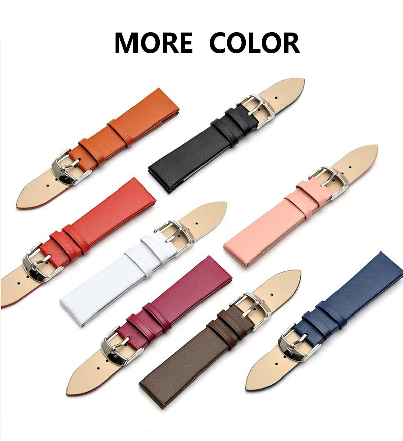 Genuine Leather Watch Strap – Smooth Finish (SS Buckle, 12–22mm)